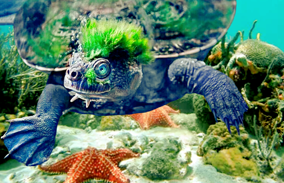 Why does a turtle need a “hairy” shell, painted bright green (4 photos ...