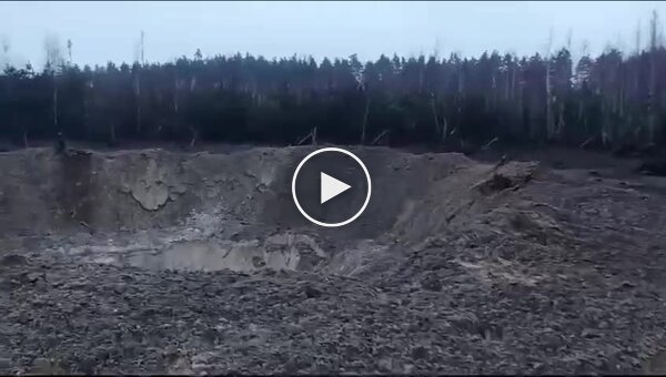 A crater at the crash site of a Russian missile shot down in the Kiev region