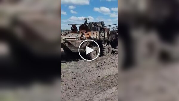 Российские военные осматривают свою уничтоженную бронетехнику возле села Терны в Донецкой области (мат)